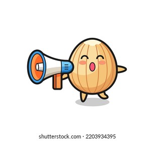 almond character illustration holding a megaphone , cute design