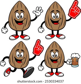 Almond Character Set 01, Hand Drawn Vector illustrations, Isolated On Transparent Background
