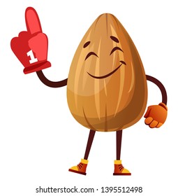 Almond is cheering for his favourite club, illustration, vector on white background.