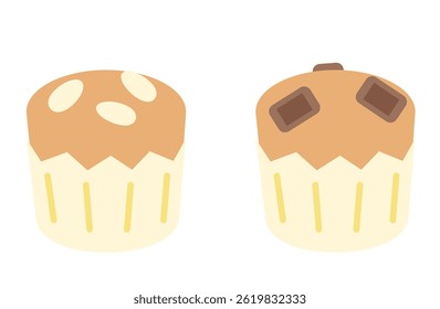 Almond and Chocolate Topped Cute Cupcakes Illustration
