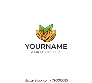 Almond colorful logo template. Plant vector design. Eco food illustration