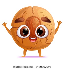 Almond cookie cartoon cute mascot. Print, postcard design element