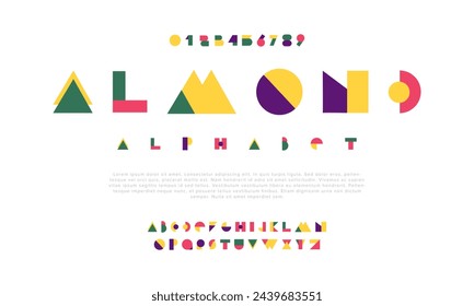 Almond creative geometric modern urban alphabet font. Digital abstract futuristic, fashion, sport, minimal technology typography. Simple numeric vector illustration