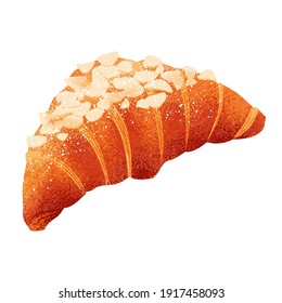 Almond Croissants on Top Icing Sugar Vector Illustration. Isolated Image on White Background.