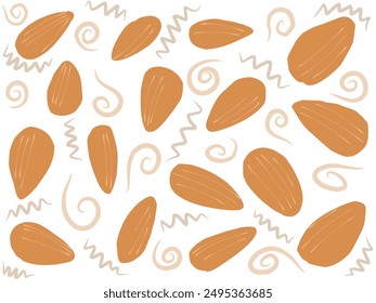 Almond doodle wallpaper background. cute hand-drawing almond.