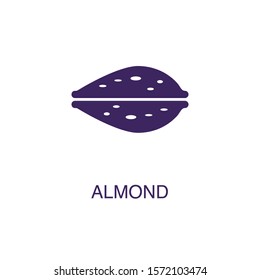 Almond element in flat simple style on white background. Almond icon, with text name concept template