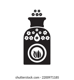 Almond essential oil bottles icon | Black Vector illustration |