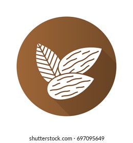 Almond flat design long shadow glyph icon. Vector silhouette illustration