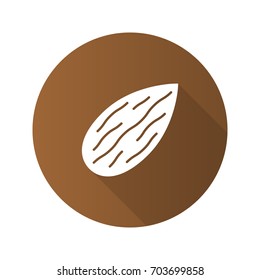 Almond flat design long shadow glyph icon. Vector silhouette illustration