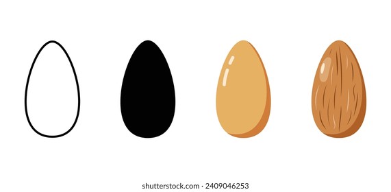 Almond flat icon. Outline, bold, peeled and flat color icon