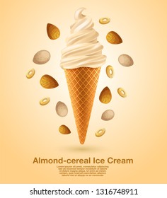 Almond : Flavored Soft Ice cream Set : Vector Illustration