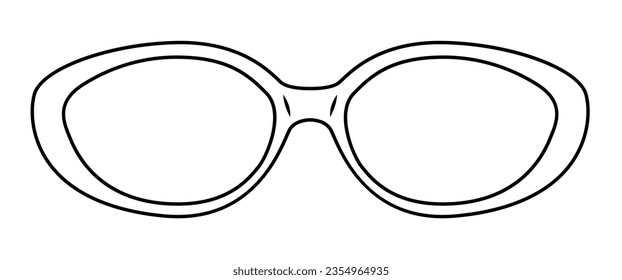 Almond frame glasses fashion accessory illustration. Sunglass front view for Men, women, unisex silhouette style, flat rim spectacles eyeglasses with lens sketch style outline isolated on white