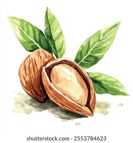 Almond fruit watercolor clipart illustration