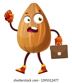 Almond va a trabajar con maletín marrón en sus manos, ilustración, vector sobre fondo blanco.
