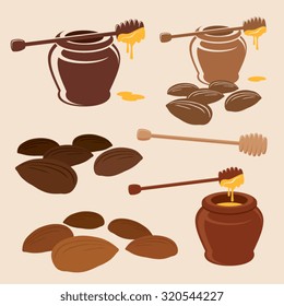 Almond and honey vector graphic elements