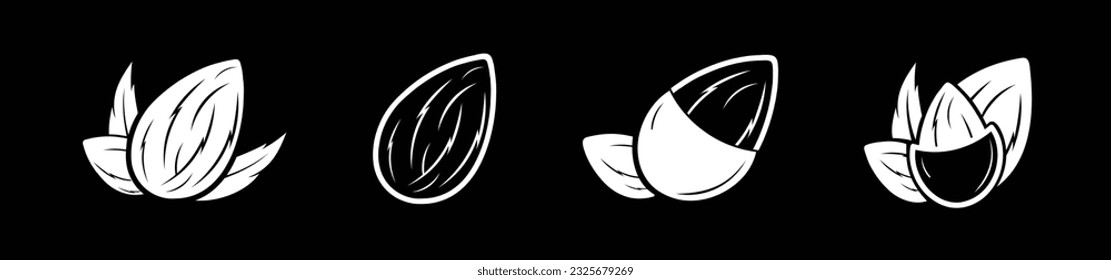 Almond icon.  bean vector illustration on isolated background. Nut business concept on black background