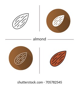 Almond icon. Flat design, linear and color styles. Isolated vector illustrations