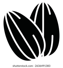 Almond icon Flat outline fill black and white