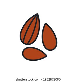 Mandelsymbol. Lineares Farbsymbol von Muttern, Kontur, Form, Umriss einzeln auf Weiß. dünn. Modernes Design. Gesunde Lebensmittel und Vitamine