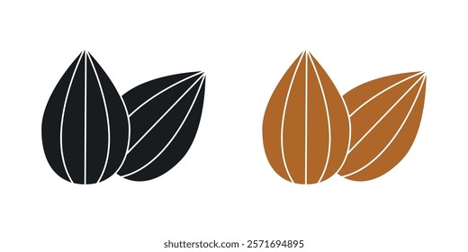 Almond icon set in black and colored