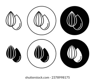 Almond icon set in black. Almond seed nut vector sign for Ui designs.