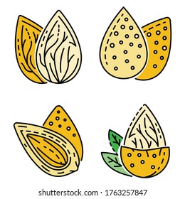 Almond icon set. Outline set of almond vector icons thin line color flat isolated on white