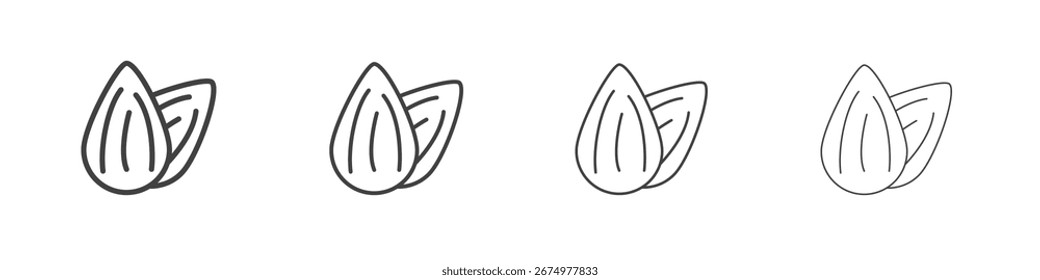 Icono de almendra. Icono de línea delgada para el diseño y desarrollo de Sitios web, desarrollo App.