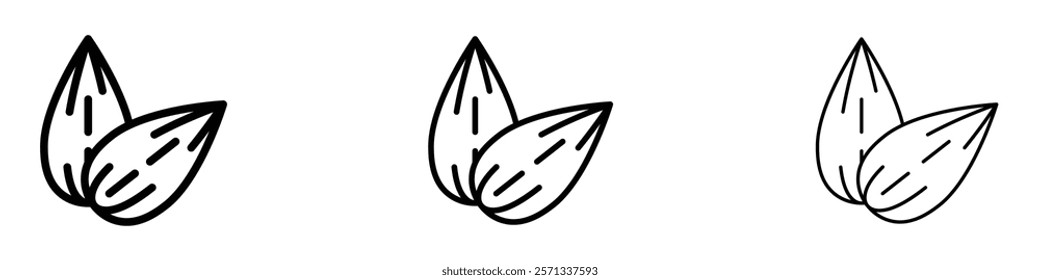 Almond icon in tree different line stroke sizes.