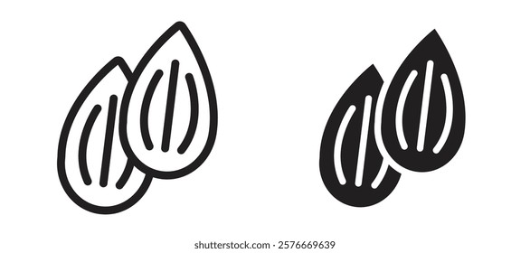 Almond icons in outline and stroke versions