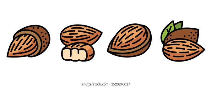 Almond icons set. Outline set of almond vector icons for web design isolated on white background
