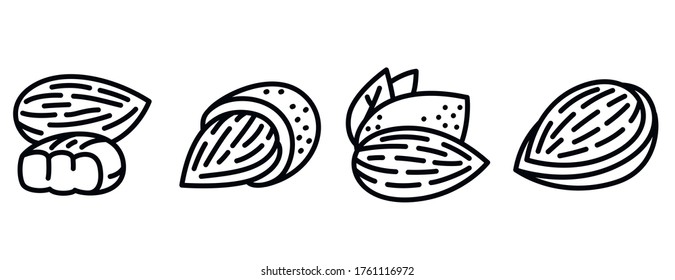 Almond icons set. Outline set of almond vector icons for web design isolated on white background