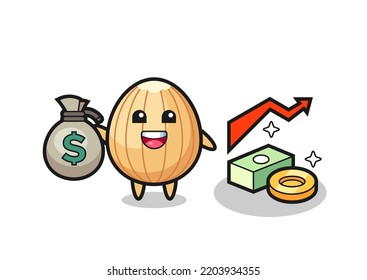 almond illustration cartoon holding money sack , cute design