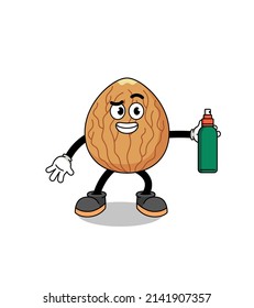 almond illustration cartoon holding mosquito repellent , character design