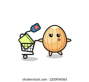 almond illustration cartoon with a shopping cart , cute design