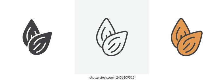 Diseño de estilo de icono de línea aislada de almendra. Ilustración vectorial simple