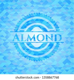 Almond light blue emblem with triangle mosaic background