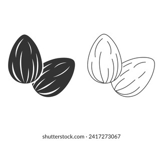 Almond line icon set in flat style. Bean vector illustration on isolated background. Nut business concept vector