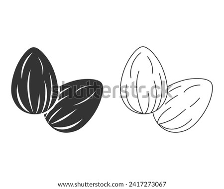 Almond line icon set in flat style. Bean vector illustration on isolated background. Nut business concept vector