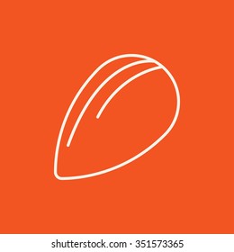 Almond line icon for web, mobile and infographics. Vector white icon isolated on red background.