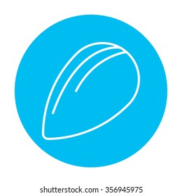 Almond line icon for web, mobile and infographics. Vector white icon on the light blue circle isolated on white background.