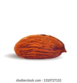 Almond low poly. Fresh, nutritious, tasty almond. Vector illustration. Almond nuts in triangulation technique. 