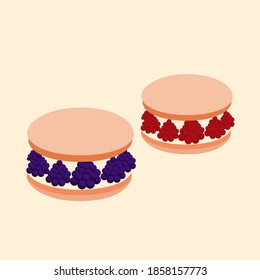 
Almond macaroons with fresh berries and cream in vector