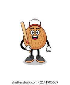 almond mascot cartoon as a baseball player , character design