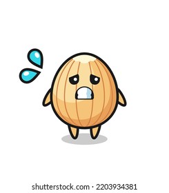 almond mascot character with afraid gesture , cute design