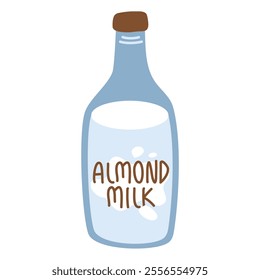 Almond milk in a cartoon bottle. Vegan milk