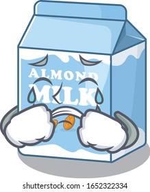Almond milk cartoon character concept with a sad face