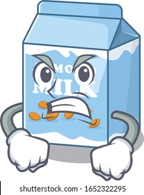 Caricatura de la leche de almendra con cara de enojo