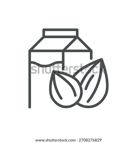 Almond Milk Icon. Thin Line Illustration of Almond Seeds and Carton, Representing Plant-Based Beverage, Vegan Drink Alternative Milk, and Organic Almond Nut Nutrition. Minimal Outline Vector Sign.