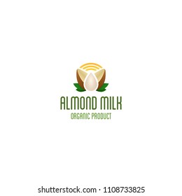 Almond milk logo. Organic vegan product vector emblem.