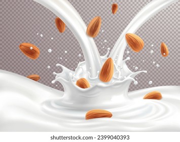 Almond milk on transparent background